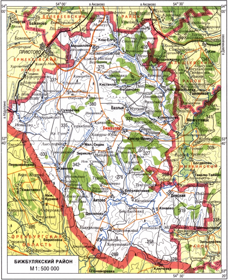 Бижбулякский район,карта
